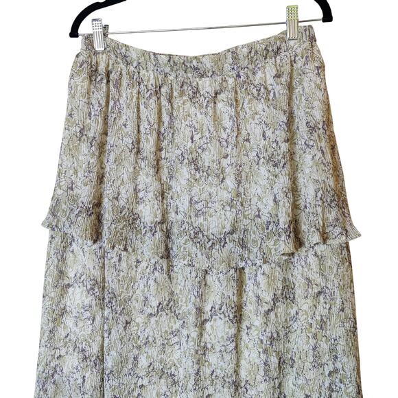 Udel NY Textured Print Tiered Gauzy Layered Fairy Midi Skirt Large Sage Floral - Picture 4 of 9